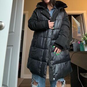 Black Long Puffer Coat - Women